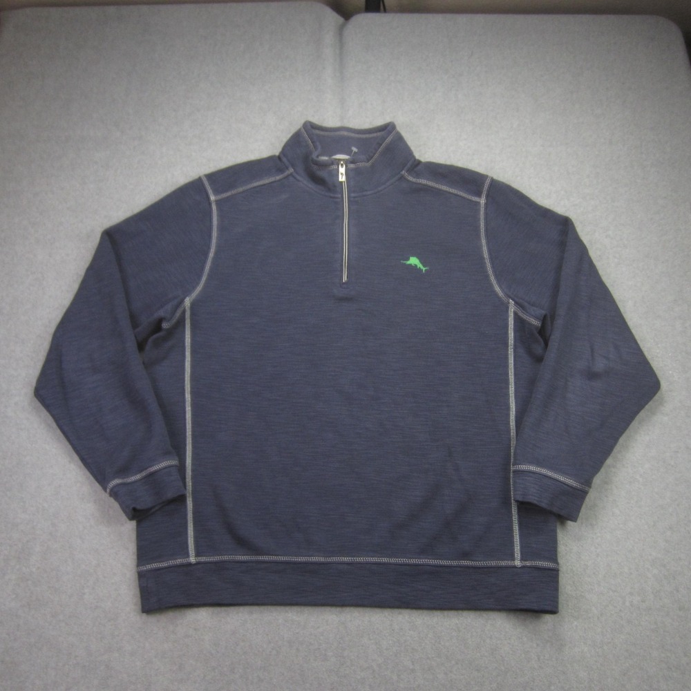 Tommy Bahama Pullover Mens Large Blue 1/4 Zip Cotton Sweater Midweight Casual